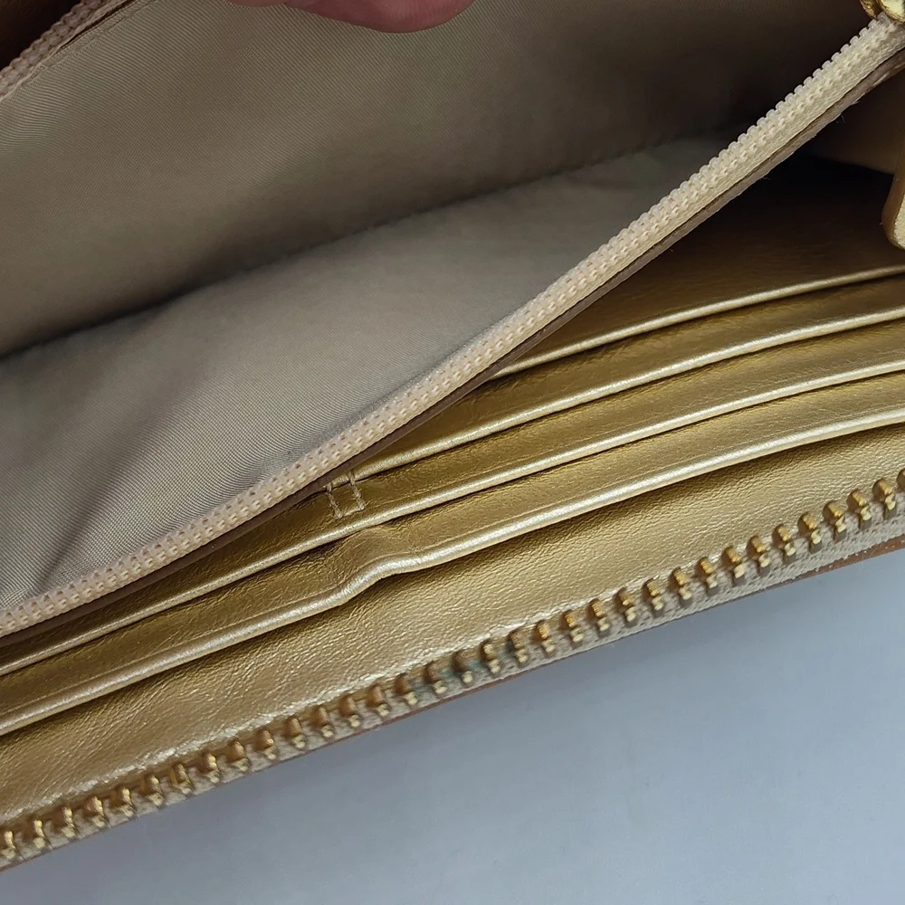 Coach Metallic Gold Zip Around Wallet Wristlet | Leather Continental Clutch EUC - Picture 6 of 6